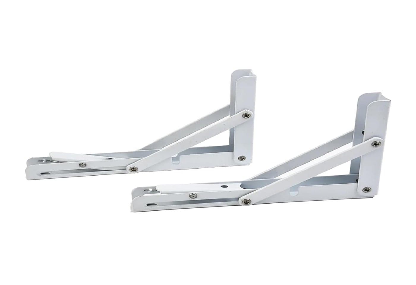 GLUN Folding Shelf Brackets White Colour Metal Collapsible Shelf Bracket with Fitting Screws DIY Wall Mounted Shelf Brackets Space Saving for Table Work Bench Wall Mounted 16 Inch