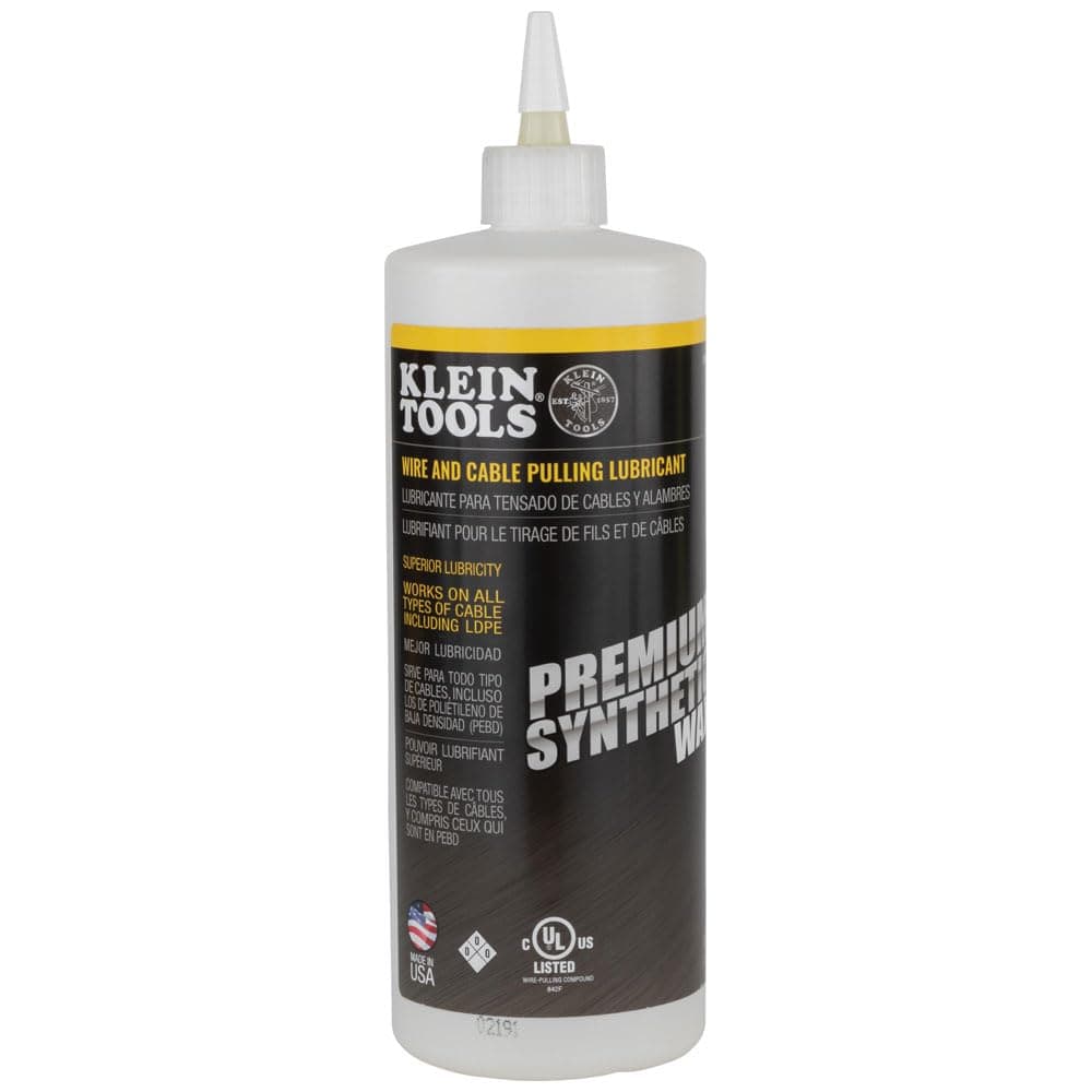 Klein Tools 51010 Wax Lubricant Made in USA Premium Synthetic Wax Wire and Cable Pulling Lubricant 1Quart Squeeze Bottle