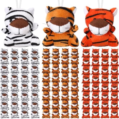 HooLing 100 Pcs Small Tiger Stuffed Animals Mini Jungle Animals Keychains Plush Toys Bulk Cute Forest Plushies for Kid Adults Valentines Holiday Birthday Party Favors Goodies Fillers Carnival Prize