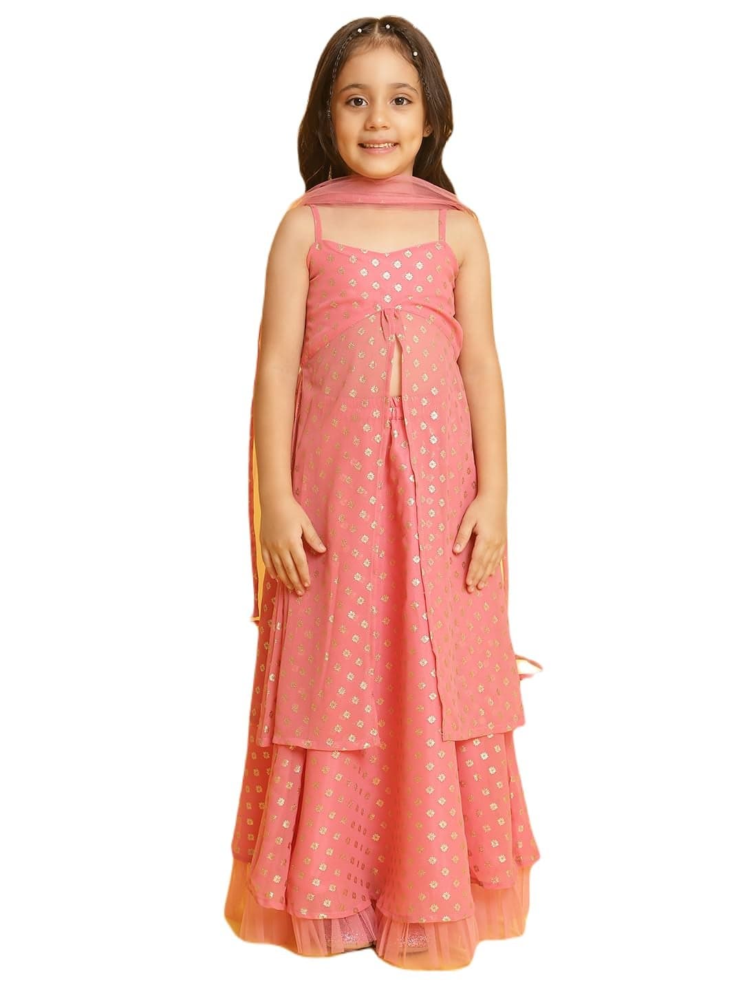 Nautinati Girl's Polyester Readymade Lehenga Choli Set (Ew313-103_Light-Pink_8Y)
