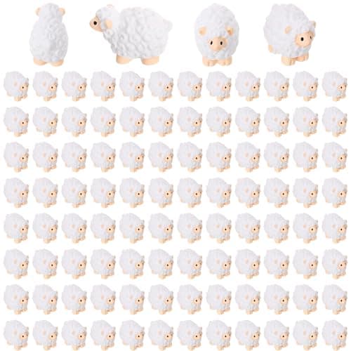 Guiqulai 100Pcs Mini White Sheep Miniature Resin Sheep Figurines Cute Little Figurines Fairy Outdoor Moss Ornaments Landscape Garden DIY Ornament Accessories for Indoor Outdoor White
