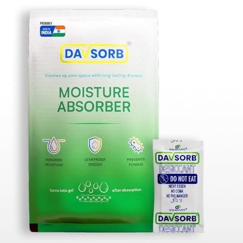 DAVSORB Dehumidifier Room Moisture Absorber Sachet for Home, Kitchen, Cars, Electronic items, Wardrobe & Shoe Racks | Fights Excess Moisture & Prevents Mould & Fungus; 5gm-pack of 40 (Small), White