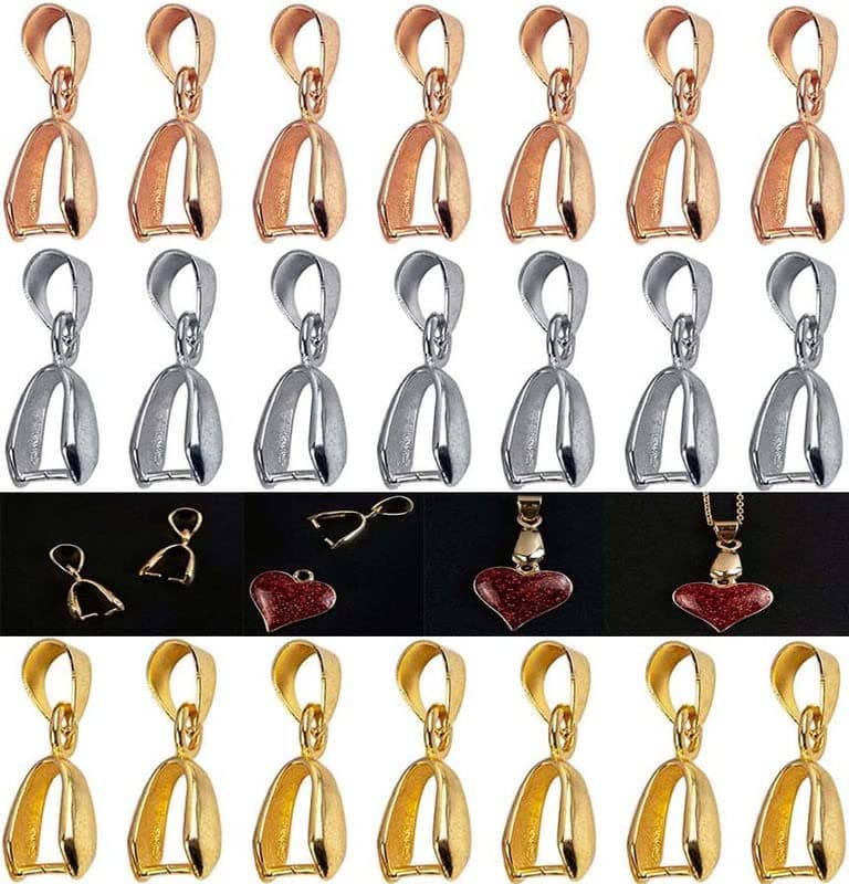 DIY Crafts 60 Pcs, Gold, Metal Pinch Clip Bail Clasp Dangle Bead Pendant Connector Findings for Jewelry Making Buckles Ch (60 Pcs, Gold)