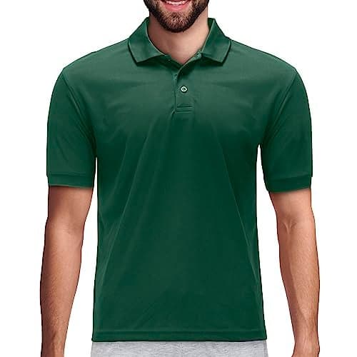 Premium Wear Men's Polo T-Shirts, High Moisture Wicking Dry Fit Performance Athletic Short-Sleeved Polo T-Shirts with Collar for Golf, Tennis, Work, Daily, Casual Hunter Green