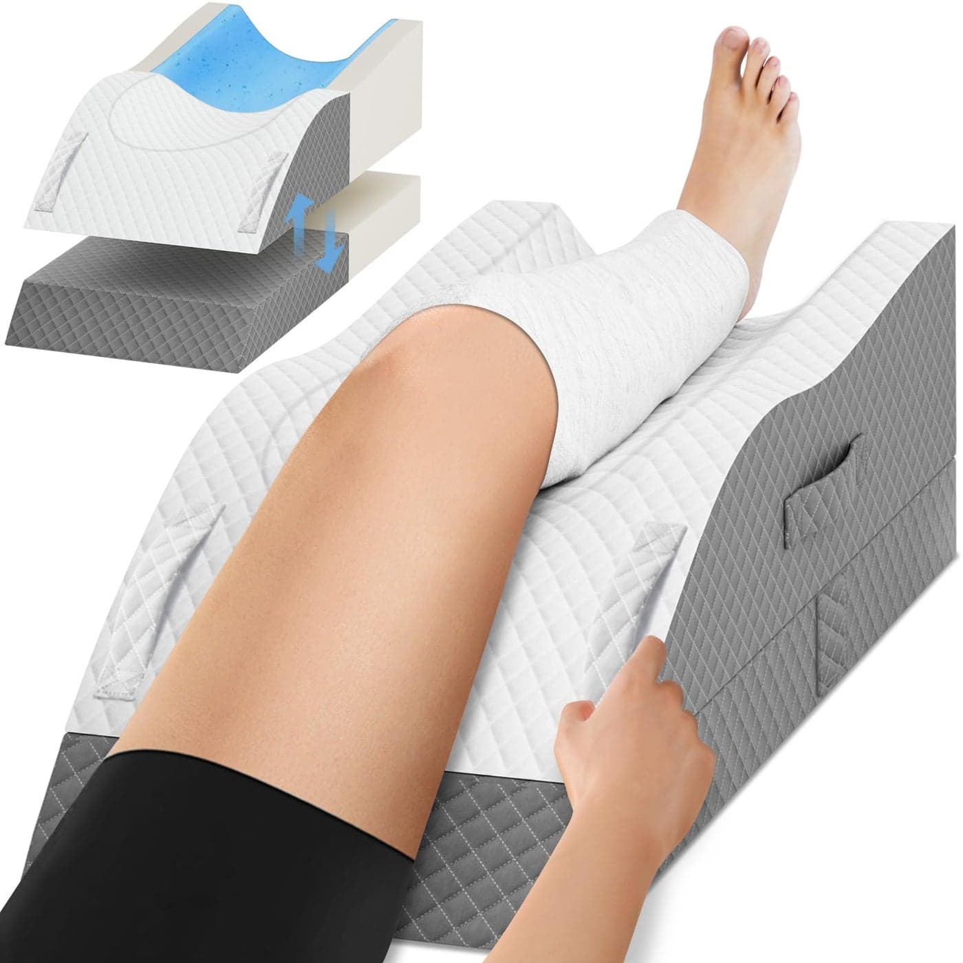 TranquilRelax Elevation Pillows for Leg After Surgery Memory Foam Adjustable Leg Wedge Pillow for Injury or Rest Ankle Pillow for Sleeping Blood Circulation Grey