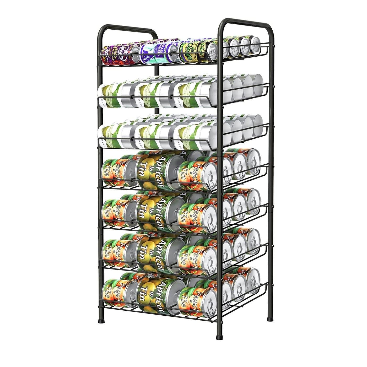 Vrisa Can Organizer for Pantry 7tier Can Rack Organizer Metal Can Storage Dispenser Rack Holds up to 84 Cans for Canned Food Kitchen Cabinet or Pantry Shelf Black