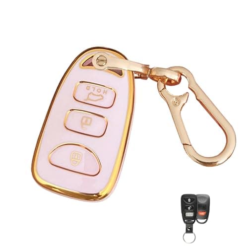 QIXIUBIA for Hyundai Key Fob Cover Smart Key with Keychain Fits for Hyundai Elantra Sonata Kia Forte Optima Spectra Key Case (4-Button-Pink)