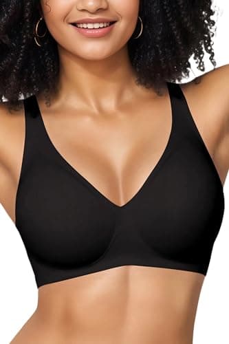 Gailife Deep V Bras for Women No Underwire Wireless Push Up Bra Seamless Plunge Bralette Comfort Supportive Bra Full Coverage -BK,L Black