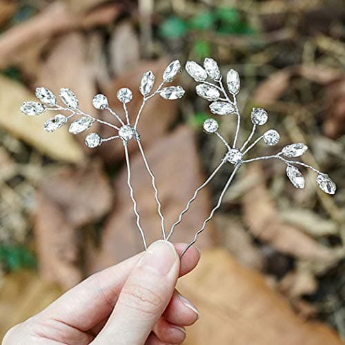 Unicra Bride Wedding Crystal Hair Pins Bridal Rhinestone Hair Pieces Wedding Hair Accessories for Women and Girls Pack of 2 (A-Silver)