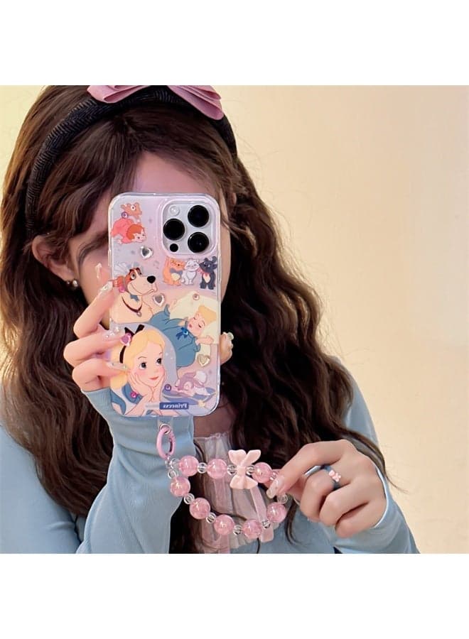 Princess Themed iPhone 17 Case with Diamond Stickers and Bowknot Beaded Chain Adorably Cute Super Sparkly and Well Protective for a Magical Phone Experience