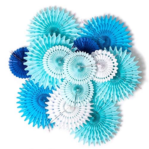 SUNBEAUTY Pack of 13 Blue White Hanging Honeycomb Paper Fans Party Decoration Kit for Baby Boy Shower 1st Birthday Navy Ocean Wedding Under The Sea Theme Photo Booth Backdrops Paper Party Supplies