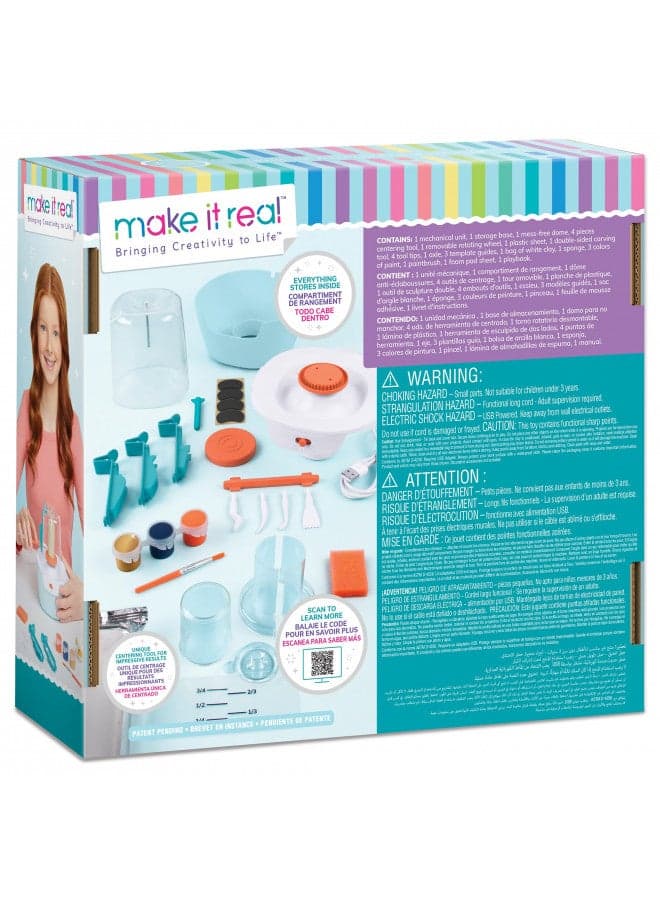 Make It Real Mini Pottery Studio - 26-Piece DIY Pottery Kit with Mess-Free Air Dry Clay - Create 10 Miniature Projects, Beginner to Master Levels - Innovative Centering Tool - Great for Kids Ages 8