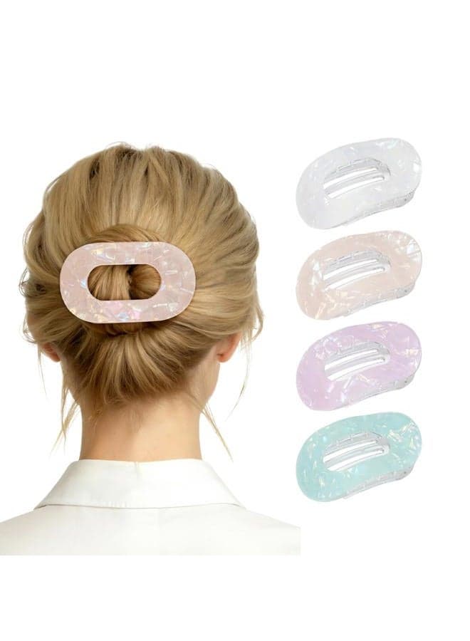 Flat Hair Clips for Women, 4PCS Flat Acrylic Claw Clips for Thin Hair Lightweight Non-Slip Claw Clips for Women(Yellow+white+green+purple)