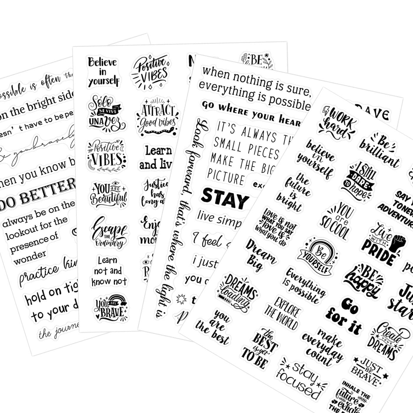 Yoksas 100Pcs Black Inspirational Quotes Stickers Waterproof Transparent Motivational Words Stickers for ScrapbookingJournalingResin Crafts ArtTumbler