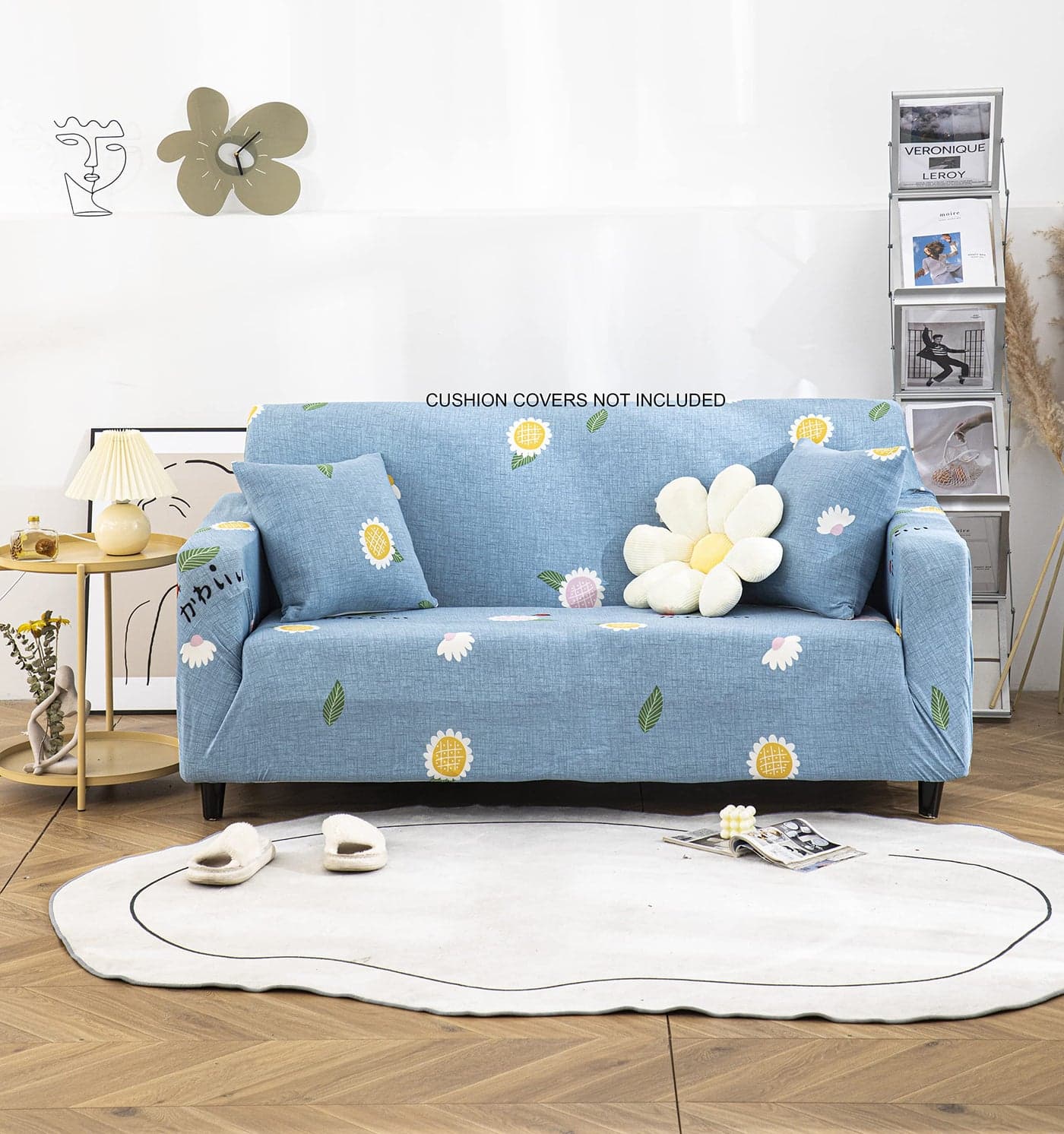 House of Quirk Universal Single Seater Sofa Cover Big Elasticity Cover for Couch Flexible Stretch Sofa Slipcover (Blue Sunflower, 90-145cm)