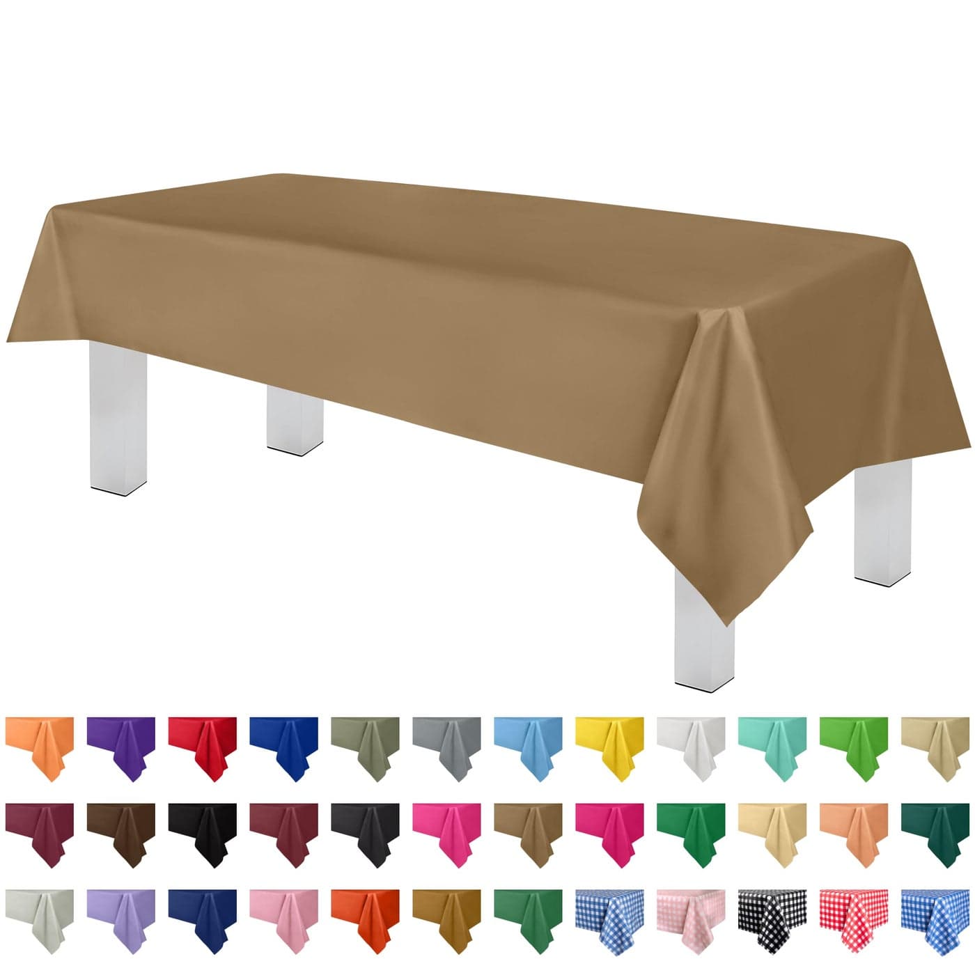 Grandipity 12 Pack Premium Disposable Plastic Tablecloth 54 Inch x 108 Inch Decorative Rectangle Table Cover Gold