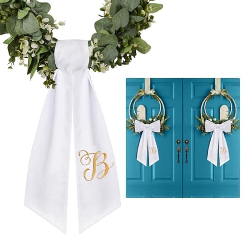 2 Pack Wreath Sash for Front Door Monogrammed Embroidery Wreath Sash for Boxwood Front Door Porch Wreath Garland Decor(Letter B)