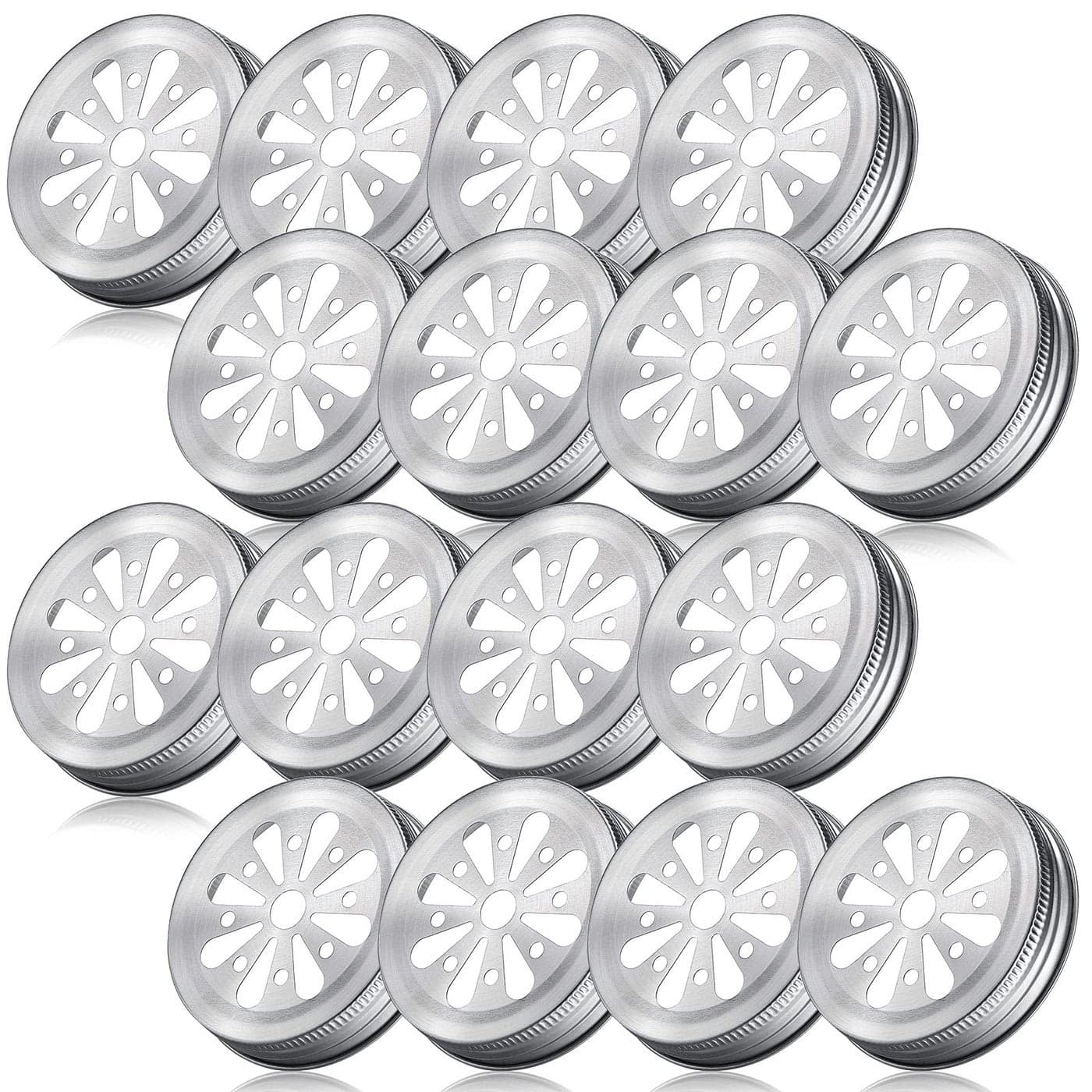 16 Pcs Daisy Mason Can Jar Lids Regular Mouth Jar Lids for Mason Canning Rustproof Daisy Cut with Straw Hole