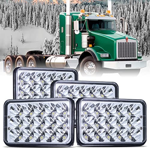 LEDMIRCY 4x6 LED Lights High Low Sealed Beam White Rectangular LED Light 4PCS 45W Rectangular Automotive Headlight Assemblies with H4651 H4656 H6545 H4652 H4666 H4668 H4642