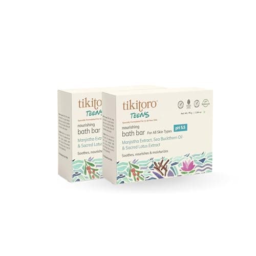 Tikitoro Teens Nourishing Bath Bar with Manijstha, Sea Buckthorn Oil and Sacred Lotus Extract, Soothes, Nourishes and Moisturizes Skin, Vegan, No Parabens & Sulphates (11-16 Years) (2 x 75g)