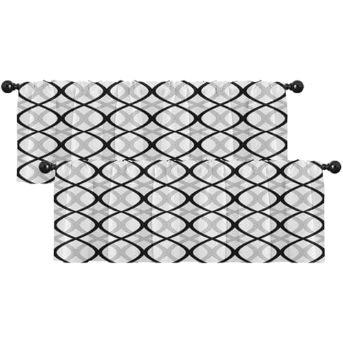 Emvency 2 Pack Valances Window Treatments Black and Gray Abstract Lines Blackout Drapes Adjustable Curtain for Windows Living Room Kitchen Over Sink 52x18 Rod Pocket Valances