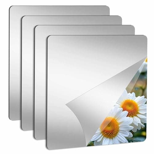 Abyssaly 4 Pack Acrylic Mirror Tiles, Stick on Mirrors for Wall, Flexible Plastic Mirror Sheets Wall Stickers Small Espejos for Bedroom Home Gym Door, 7.87" x 7.87"