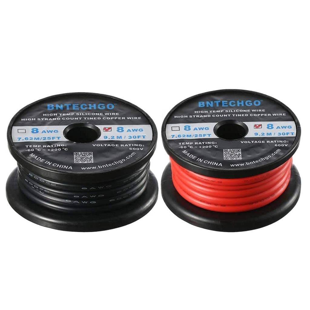 BNTECHGO 8 Gauge Silicone Wire Spool Red and Black Each 30ft Flexible 8 AWG Stranded Tinned Copper Wire