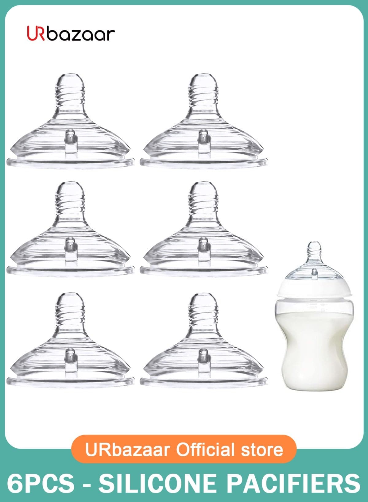Natural Flow Level 2 Wide-Neck Baby Bottle Silicone Nipple, Medium Flow, 3m+, 100% Silicone Bottle Nipple, count 6