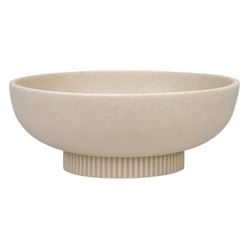 Large Resin Pedestal Decorative Bowl Modern Handicraft Bowls for Home Decor Fruit Bowl for Kitchen Counter Key Bowl for Entryway TableArtificial Stone Beige