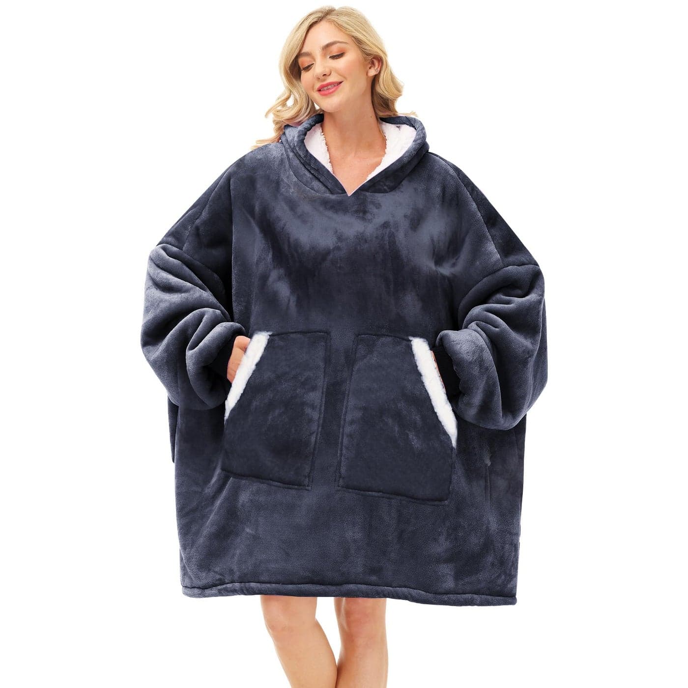 Kipswiza Oversized Wearable Blanket Hoodie Gifts for Women and Men Cozy Warm Sherpa Big Hooded Blankets Sweatshirt for Family Friends Birthday Christmas Gift for Her or Him Dark Gray