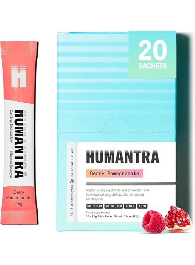 Humantra Hydration Packets | Zero Sugar Electrolyte Hydration Multiplier w/Essential Minerals, Boost Immune & Metabolic Functions | Electrolytes Powder (20 count, Berry Pomegranate)