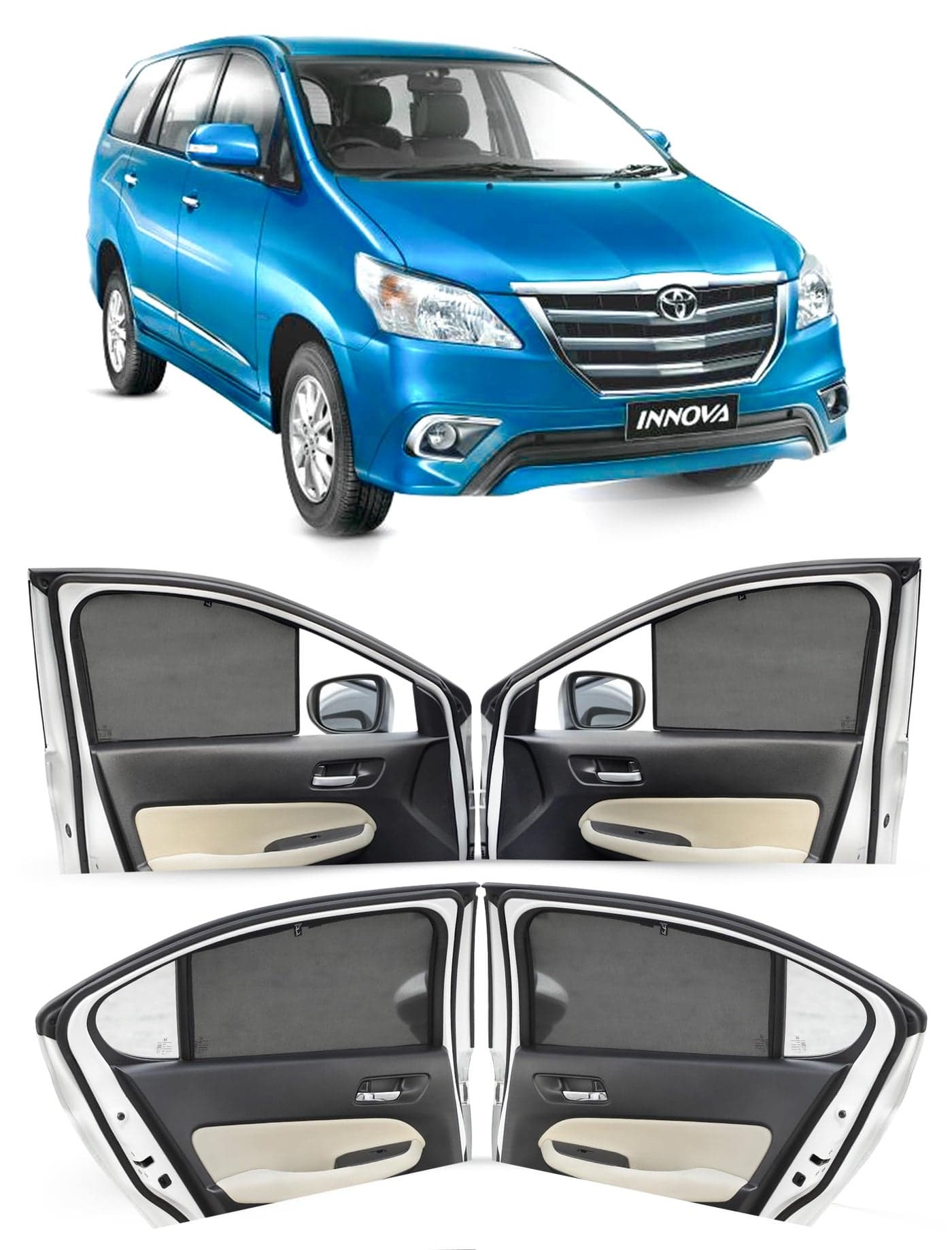 Autofact Car Sunshades for Toyota Innova (2000 to 2016), UV Protection, Useful Car Accessories, Custom fit Sun Shades for Side Windows, Set of 6