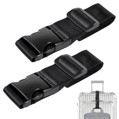 uadbau Luggage Straps for Suitcases TSA Approved, Straps with Buckles, Adjustable Luggage Connector Straps for Suitcases - Connect 3 Luggages, Fanny Pack Extender Strap (2pcs Black)