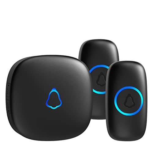 SECRUI Wireless Doorbell with 2 Buttons, Waterproof Mini Door Bell 1,000ft Range 110dB Mute Mode 58 Door Chimes & Colorful LED Flashing - Black