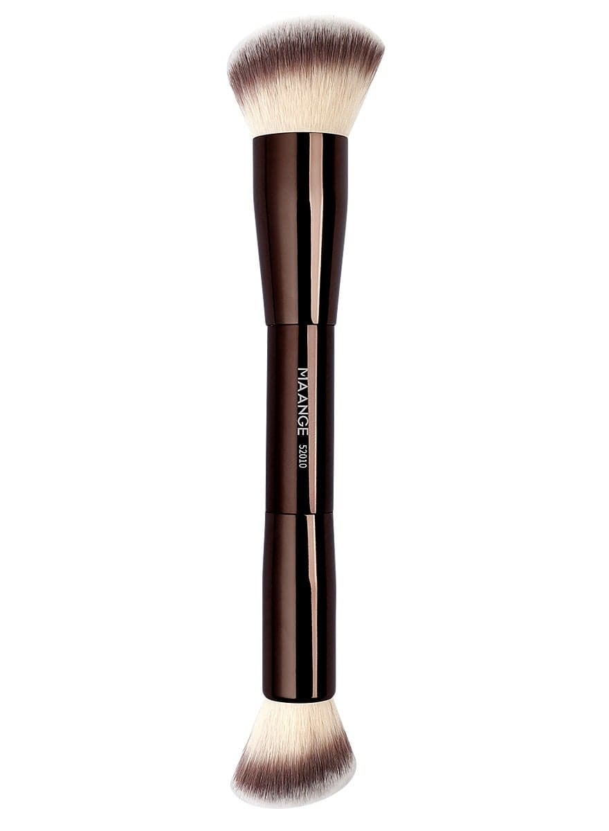 Foundation Brush Double Ended Angled Round Contour Brush Powder Liquid Cream Concealer Blush Brush,Brown