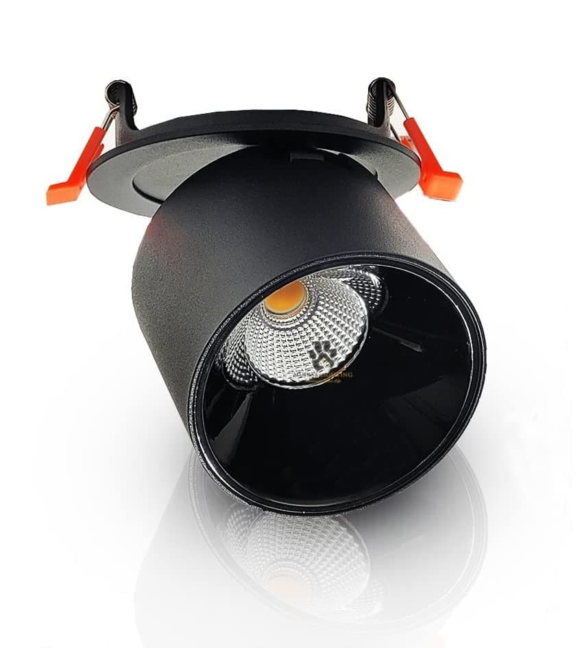 Mufasa 12 Watts Black Body Black Reflector Adjustable LED Concealed Ceiling Light Cylindrical Shape Indoor Flush Mount Spot Light Down Light Aluminum Body (6Cm Height) (Warm White)