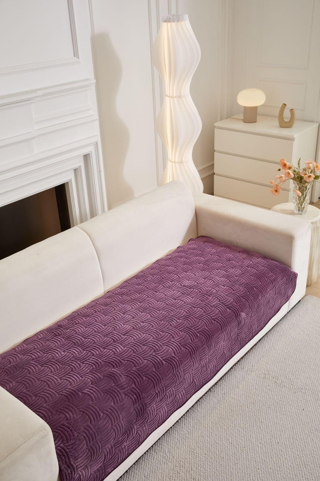 HOMETHREADS Innovative Premium Velvet Sofa Cover Mat with PVC Backing for Non-Slip Comfort (C_Purple, 4 Seater | 70x210cm)