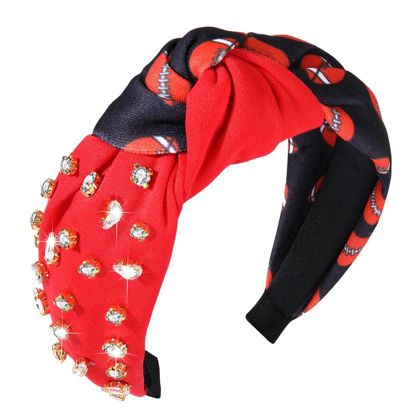 Game Day Headbands Football Baseball Headband for Women Rhinestone Crystal Knotted Headbands Bejeweled Embellished Wide Top Knot Headband Sports Hairband Game Day Hair Accessories
