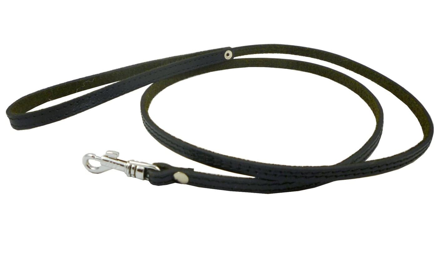 4' Genuine Leather Classic Dog Leash Black 3/8" Wide for Small Breeds and Puppies