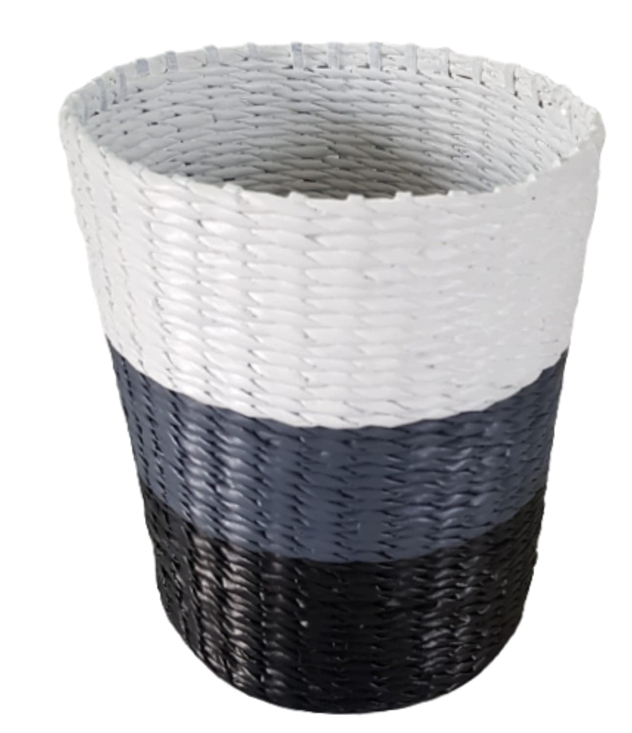Sonas Creation Paperus Standard Size 10 liter 11 Inch Tall Black White Grey Opentop Dustbin Waste Basket Trash Can Storage Basket Ecofriendly Handmade of Paper Ropes