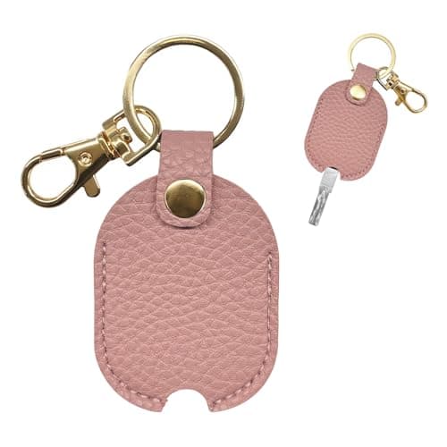 Fkewp Leather Car Key Cover Stylish Broken Car Keys Sleeve Protector Vintage Auto Key Loop Replacement for Men Women Pink