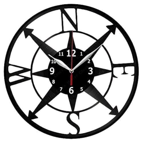 LASAANI Compass Waterproof Wall Clock for Living Room | Clock for Bedroom | Clock for Gift (Glossy Black), ROMAN0105