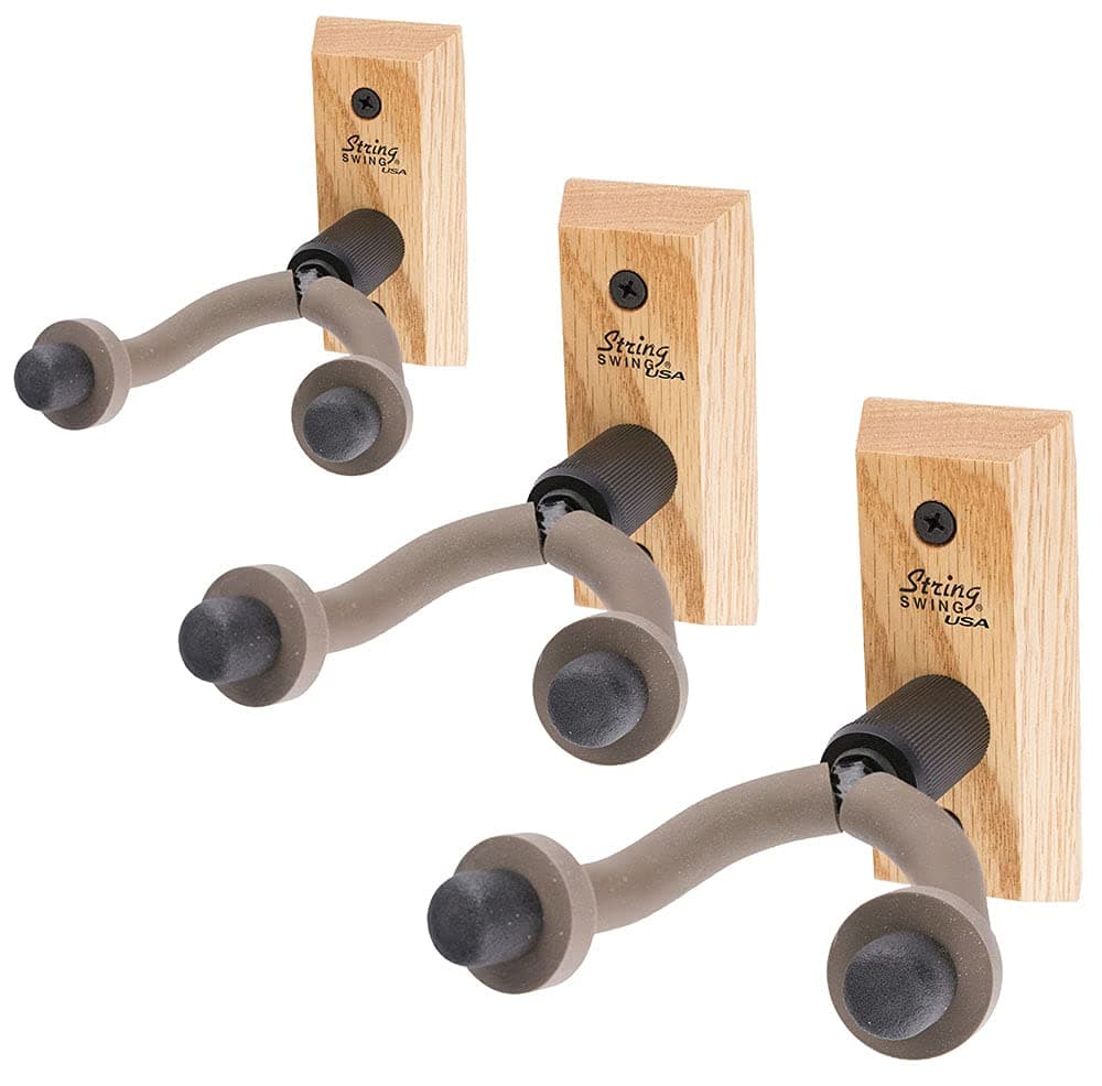 String Swing Wall Mount Guitar Hangers Oak 3 Pack CC01O