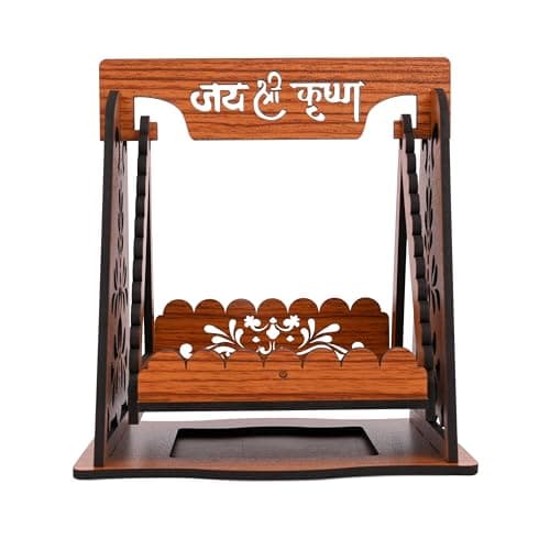 G Gojeeva Premium Engineered Wooden Carved Pattern Designer Jhoola for Janmashtmi, Krishna Janmotsav, Home Decor - Kanhaiya Ji Ki Palki (Brown, Pack of 1)