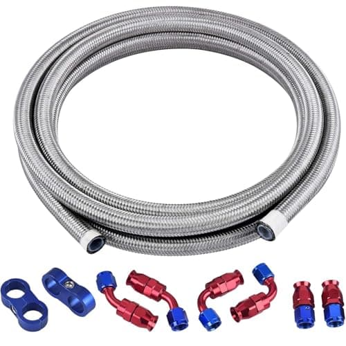 EVIL ENERGY 4AN PTFE Fuel Line Kit, AN4 E85 Fuel Hose Line 10FT Stainless Steel Braided LS Swap EFI PTFE Fuel Line