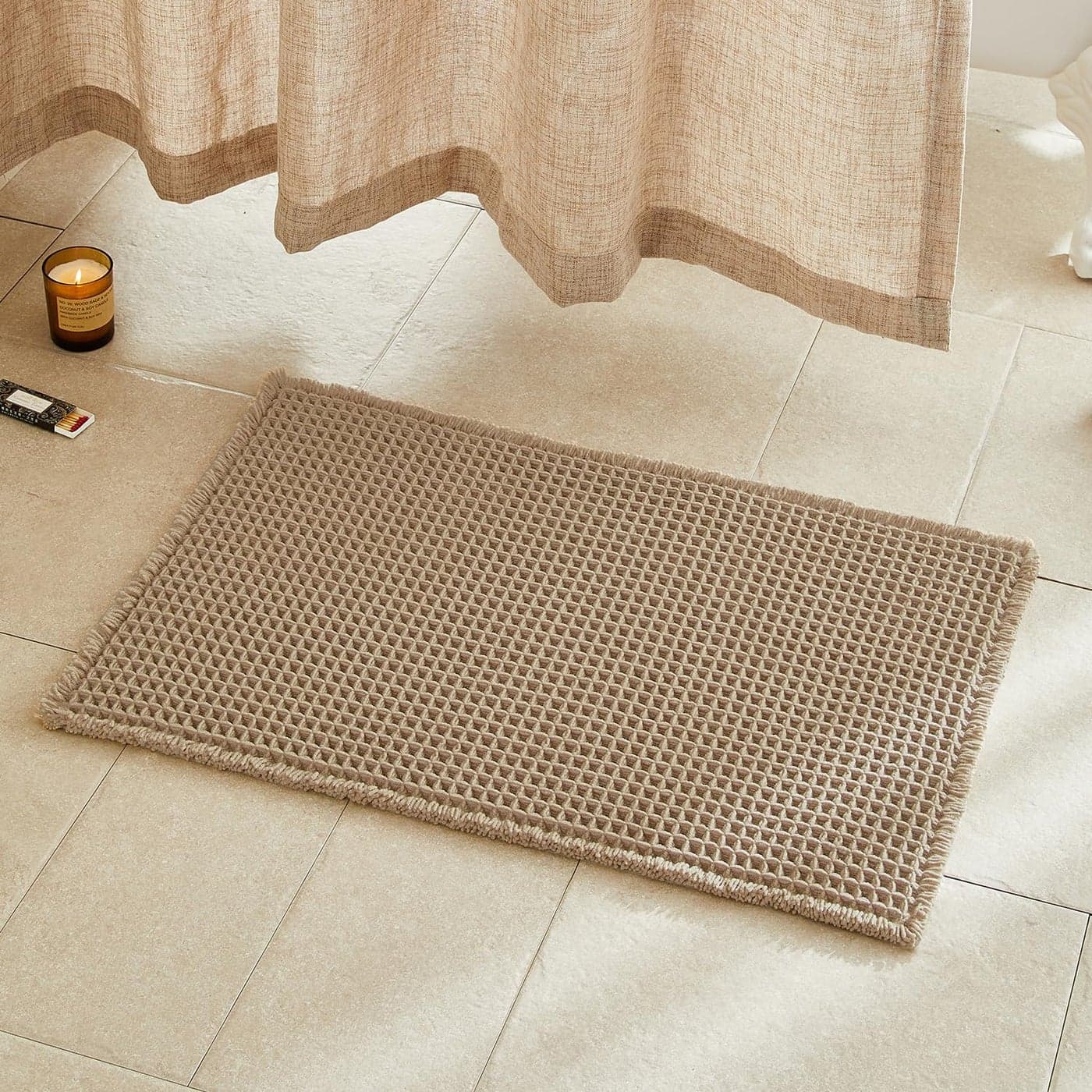 TYUU Waffle Bath Mat Boho Bathroom Rugs Non Slip Washable Super Absorbent Quick Dry Farmhouse Bathroom Decor 30x20 Khaki