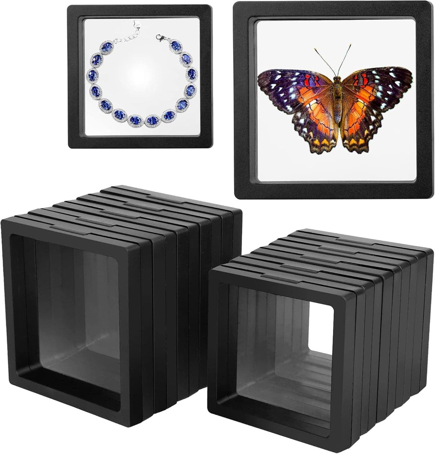 WOODONICK 3D Floating Display Case Frame Holder Stands Transparent PE Film Storage Box for Jewelry Challenge Coin Medal Antique Gift Packing Frame Showcase Earrings Medallions Specimens 5PCs