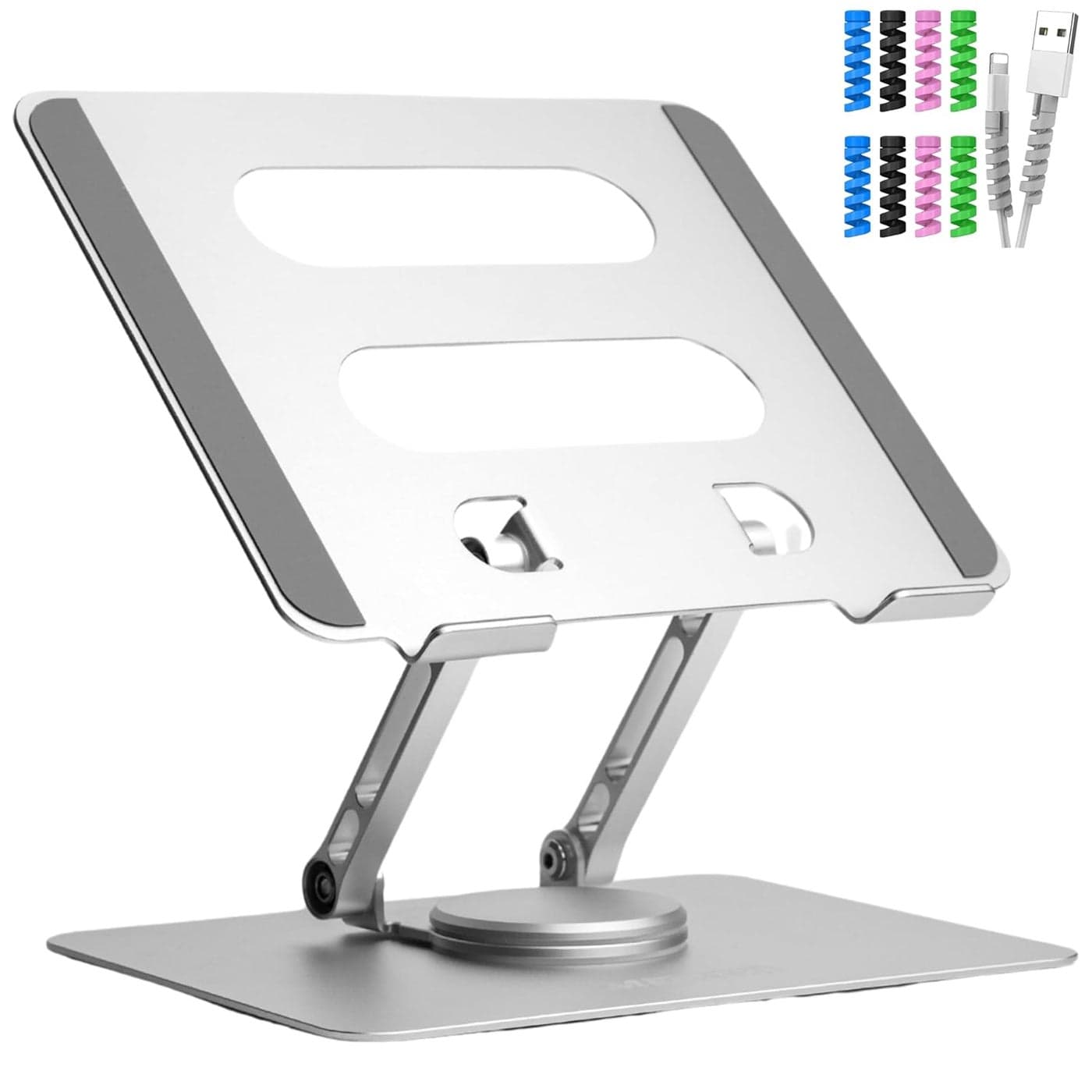 MegaStro Adjustable Laptop Stand with 360 Rotating Base Tabletop Laptop Stand Ergonomic Foldable Portable Laptop Stand Holder Compatible for MacBook HP Dell Lenovo All Other Notebook Silver