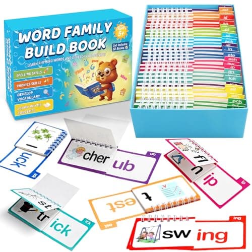 YOTOY 30 Read and Rhyme Flip Books Word Family ABC Vocabulary Flashcards Phonics Flash Cards Kindergarten Sight Word Learn to Read Activity Games Toys for Kids Toddlers Ages 2 3 4 5 8 Years Old