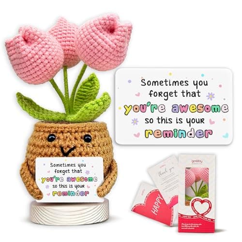Gossby Handmade Positive Tulip Flower Crochet Sometimes You Forget Youre Awesome Inspirational Gift for Women Birthday Appreciation Positive Gift for Teacher Mom Friend Coworker
